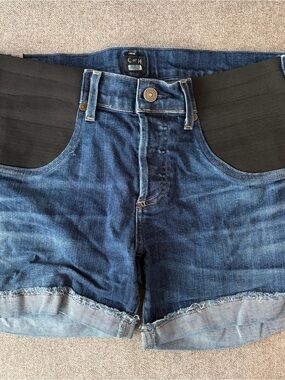 Citizens Of Humanity Dark Blue Denim maternity Shorts with Black Side Panels